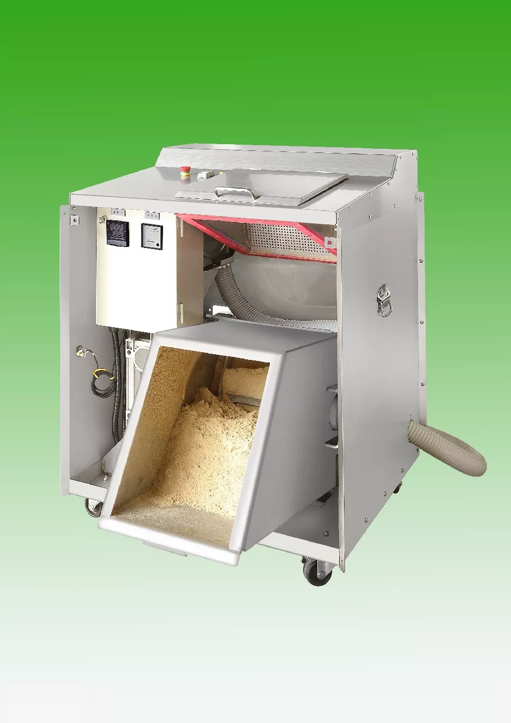 商用廚餘處理機展示介紹圖,機型TKK01 規格如下TKK01-060 乾燥研磨型廚餘處理容量為60公升 food waste disposer